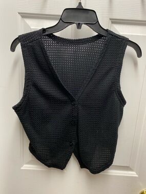 SHEIN Black Open-Knit Button Front Women’s Vest
